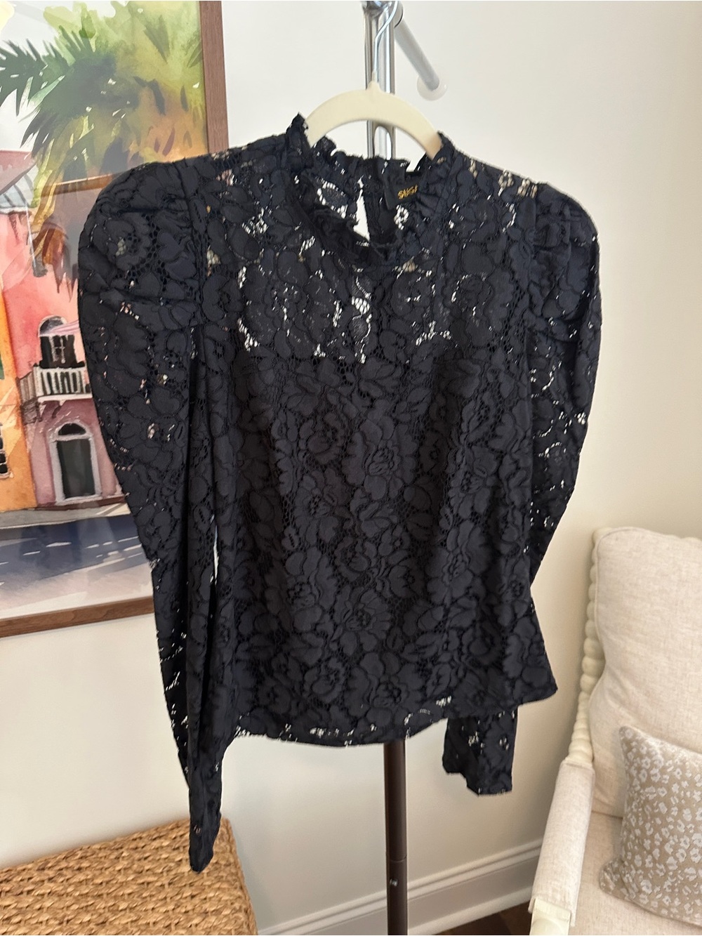 Sugarlips Black Lace High-Neck Long Sleeve Blouse